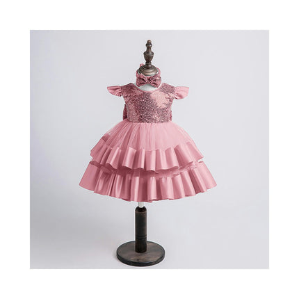 Baby Girl Wedding Celebration Dress Birthday Party Dress with Tiara