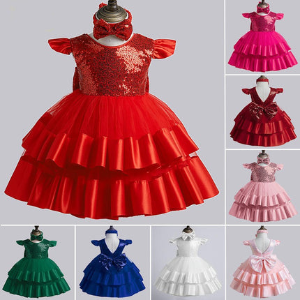 Baby Girl Wedding Celebration Dress Birthday Party Dress with Tiara