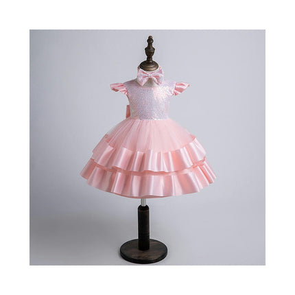 Baby Girl Wedding Celebration Dress Birthday Party Dress with Tiara