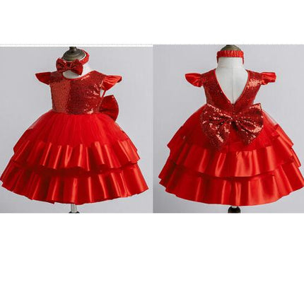 Baby Girl Wedding Celebration Dress Birthday Party Dress with Tiara