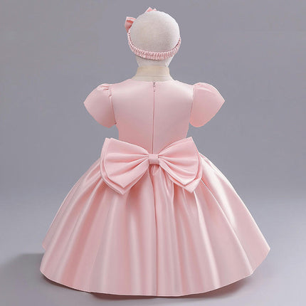 Baby Girl Weekly Satin Gown Princess Dress Flower Girl Cross Pleated Bow Dresses