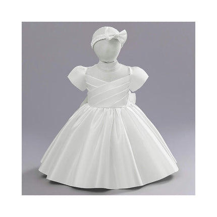 Baby Girl Weekly Satin Gown Princess Dress Flower Girl Cross Pleated Bow Dresses