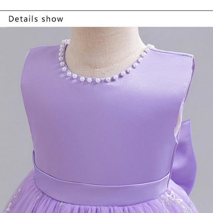 Mesh Princess Dress Neckline Pearl 1st Birthday Dress Flower Girl Bow Tutu Skirt