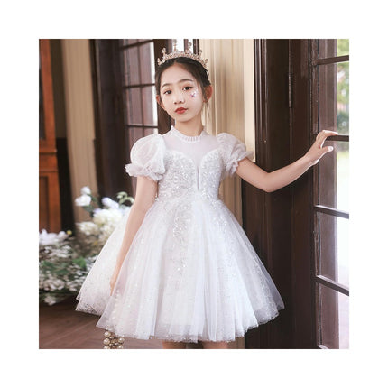 Girls Puff Sleeve Dress Princess Dress Flower Girl Party Sequined Mesh Dance Dress