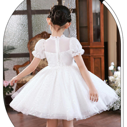 Girls Puff Sleeve Dress Princess Dress Flower Girl Party Sequined Mesh Dance Dress