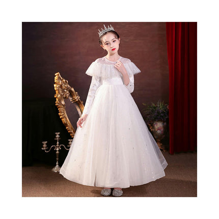 Girls Long Sleeve Gowns Princess Dresses Flower Girl Party Glitter Mesh Dance Dresses