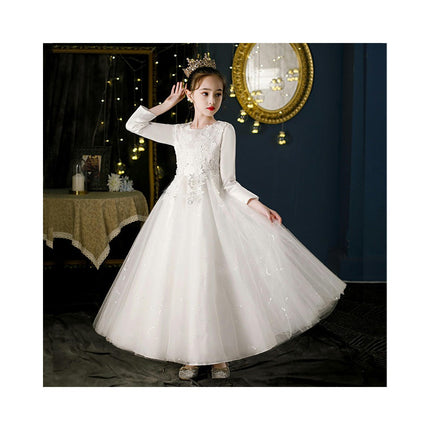 Girls Long Sleeve Embroidered Gowns Princess Dresses Flower Girl Wedding Dresses Fall and Winter