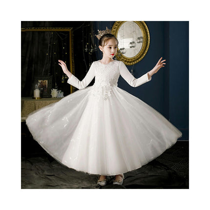 Girls Long Sleeve Embroidered Gowns Princess Dresses Flower Girl Wedding Dresses Fall and Winter