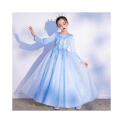 Girls Long Sleeve Embroidered Gowns Princess Dresses Flower Girl Wedding Dresses Fall and Winter