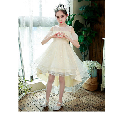 Girls Strapless Trailing Gowns Glitter Tulle Flower Girl Party Wedding Dresses