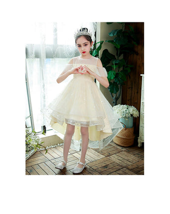 Girls Strapless Trailing Gowns Glitter Tulle Flower Girl Party Wedding Dresses