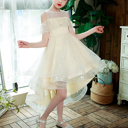 Girls Strapless Trailing Gowns Glitter Tulle Flower Girl Party Wedding Dresses