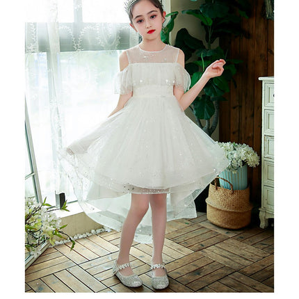 Girls Strapless Trailing Gowns Glitter Tulle Flower Girl Party Wedding Dresses