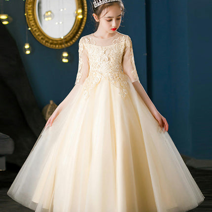 Flower Girl Dress Long Sleeve Kids Lace Pageant Party Christmas Ball Gown