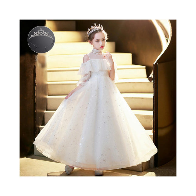 Flower Girl 4/3 Sleeve Party Gowns Princess Dresses Children Glitter Tulle Strapless Dresses