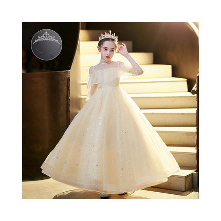 Flower Girl 4/3 Sleeve Party Gowns Princess Dresses Children Glitter Tulle Strapless Dresses