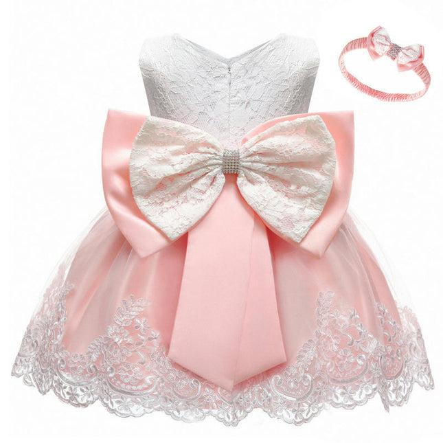 Toddler Baby Girls Embroideries Baptism Dresses Christening Special Occasions Gown for Baby Girl with Headwear