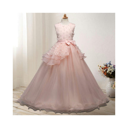 Girl Sleeveless Embroidery Princess Pageant Dresses Kids Prom Ball Gown-A1