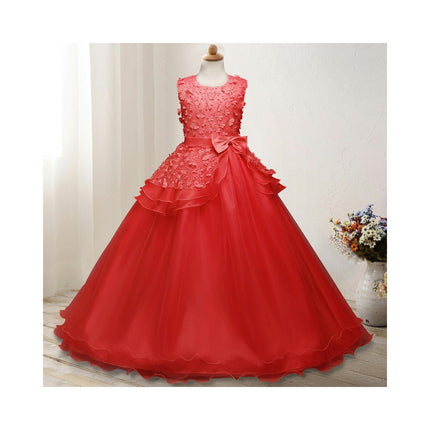 Girl Sleeveless Embroidery Princess Pageant Dresses Kids Prom Ball Gown-A1