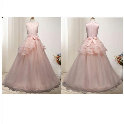 Girl Sleeveless Embroidery Princess Pageant Dresses Kids Prom Ball Gown-A1