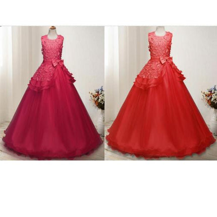 Girl Sleeveless Embroidery Princess Pageant Dresses Kids Prom Ball Gown-A1