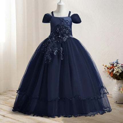 Girls Applique Prom Gowns Luxury Wedding Birthday Party Princess Long Dresses-A2