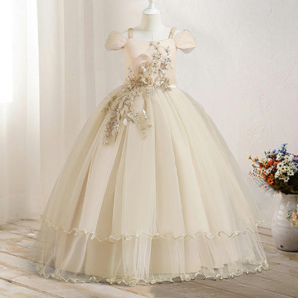 Girls Applique Prom Gowns Luxury Wedding Birthday Party Princess Long Dresses-A2