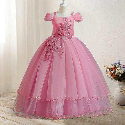 Girls Applique Prom Gowns Luxury Wedding Birthday Party Princess Long Dresses-A2