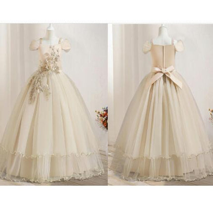 Girls Applique Prom Gowns Luxury Wedding Birthday Party Princess Long Dresses-A2