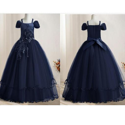 Girls Applique Prom Gowns Luxury Wedding Birthday Party Princess Long Dresses-A2