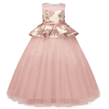 Girls Princess Dress Flower Girl Long Dress Mesh Splicing Dress