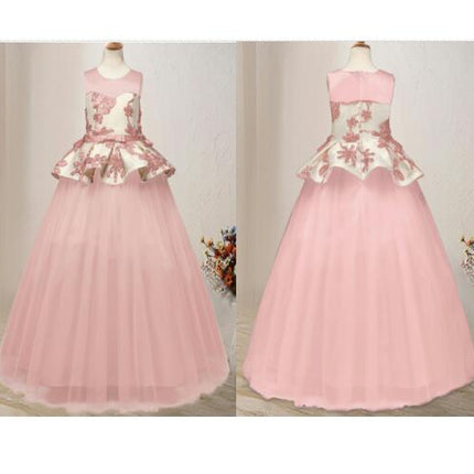 Girls Princess Dress Flower Girl Long Dress Mesh Splicing Dress