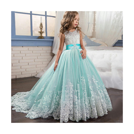 Girls Embroidery Princess Dress Wedding Birthday Party Long Tail Prom Gowns-A3