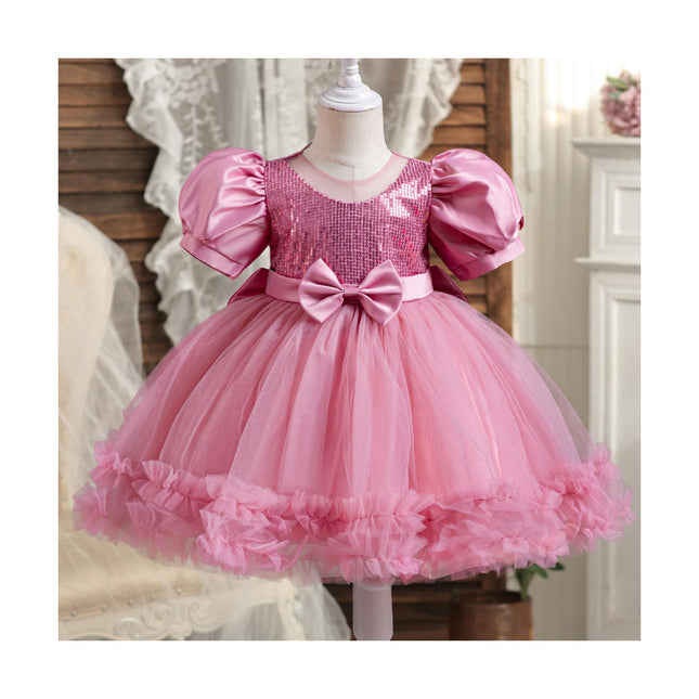 Puff Sleeve Bow Princess Dress - Children's First Birthday Dress