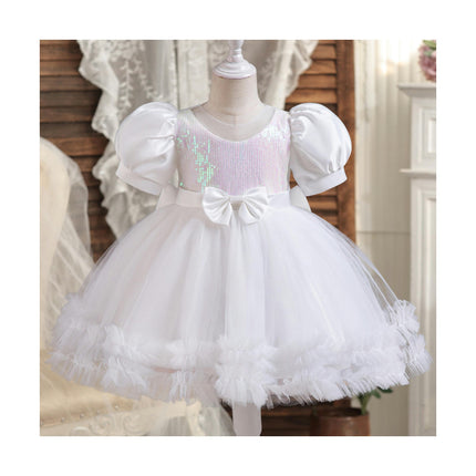 Puff Sleeve Bow Princess Dress - Children's First Birthday Dress