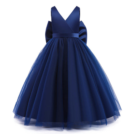 Flower Girls Dress Wedding Satin Bow Dresses Princess Birthday Party Prom Ball Gown