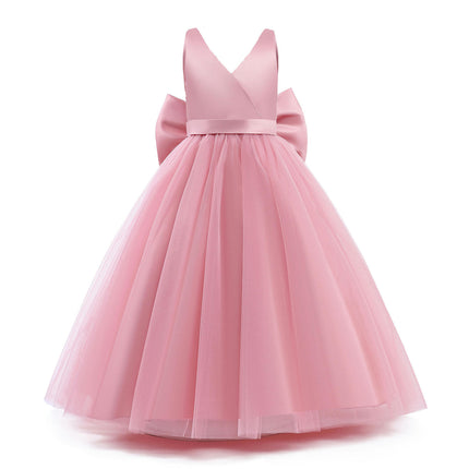 Flower Girls Dress Wedding Satin Bow Dresses Princess Birthday Party Prom Ball Gown