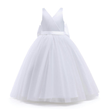 Flower Girls Dress Wedding Satin Bow Dresses Princess Birthday Party Prom Ball Gown