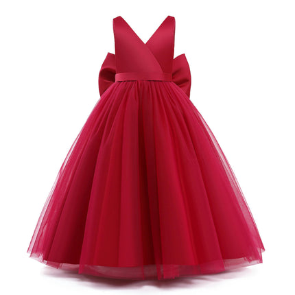 Flower Girls Dress Wedding Satin Bow Dresses Princess Birthday Party Prom Ball Gown