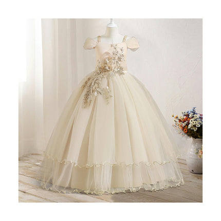 Girl Embroidery Strapless Shoulder Lace Princess Pageant Dress Prom Ball Gown