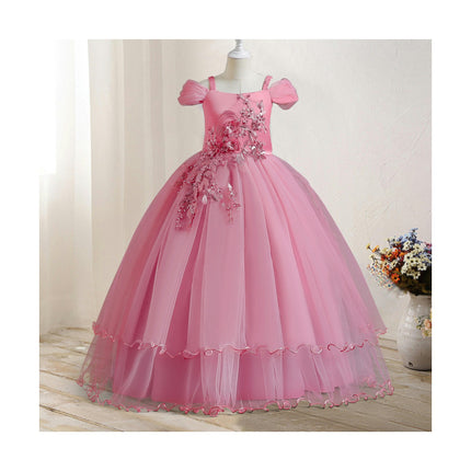 Girl Embroidery Strapless Shoulder Lace Princess Pageant Dress Prom Ball Gown