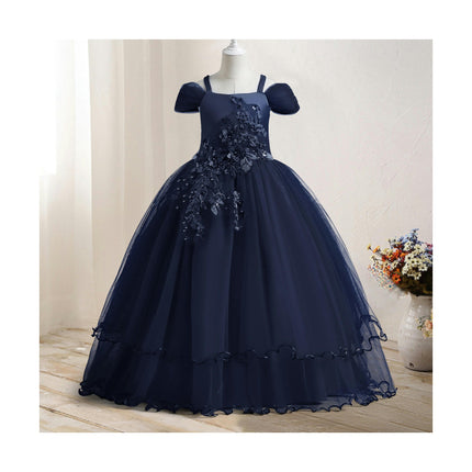 Girl Embroidery Strapless Shoulder Lace Princess Pageant Dress Prom Ball Gown