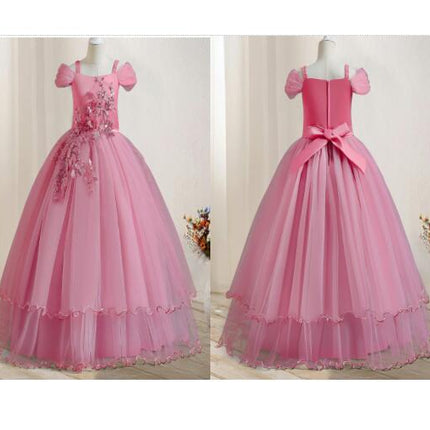 Girl Embroidery Strapless Shoulder Lace Princess Pageant Dress Prom Ball Gown