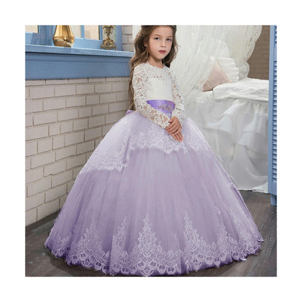 Girls' Long Sleeves Pageant Dresses Lace Princess Prom Dress Formal Ball Gowns