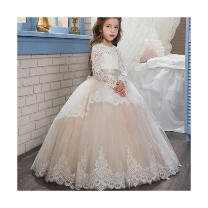 Girls' Long Sleeves Pageant Dresses Lace Princess Prom Dress Formal Ball Gowns