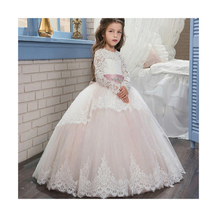 Girls' Long Sleeves Pageant Dresses Lace Princess Prom Dress Formal Ball Gowns