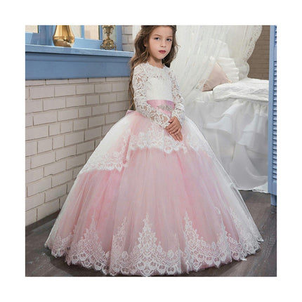 Girls' Long Sleeves Pageant Dresses Lace Princess Prom Dress Formal Ball Gowns