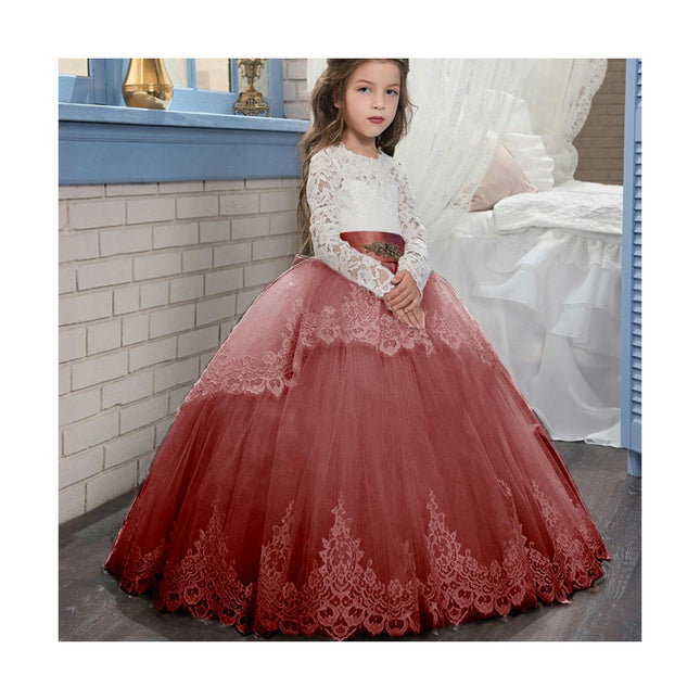 Girls' Long Sleeves Pageant Dresses Lace Princess Prom Dress Formal Ball Gowns