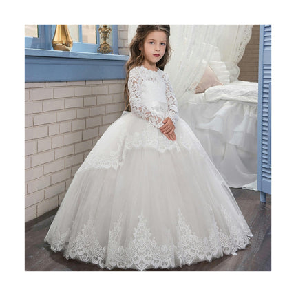 Girls' Long Sleeves Pageant Dresses Lace Princess Prom Dress Formal Ball Gowns