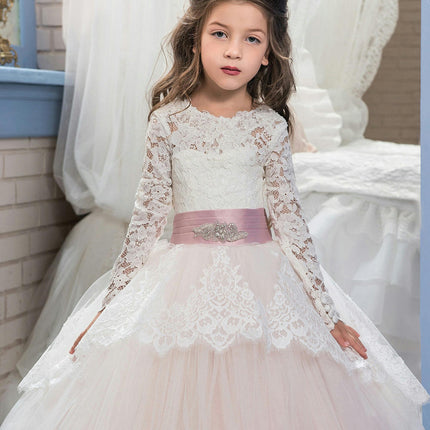 Girls' Long Sleeves Pageant Dresses Lace Princess Prom Dress Formal Ball Gowns